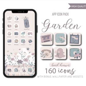 Íconos de la aplicación de jardín: Tema primaveral dibujado a mano (iOS y Android)