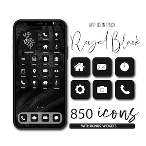 Pack d'icônes d'application Royal Black, icônes iOS Android (téléchargement numérique)