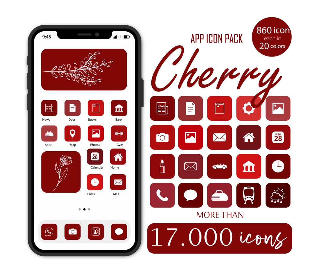Cherry Red App Icons: Ios + Android, Social Highlight (digital Download ...
