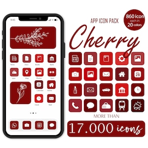 Cherry Red App Icons: iOS + Android, Social Highlight (Digital Download)