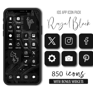 Royal Black APP icons, App Icon Set, iOS App Icons, Black App Icons,  Android App Icons, Social Highlight Icon, Phone Wallpaper, Widget