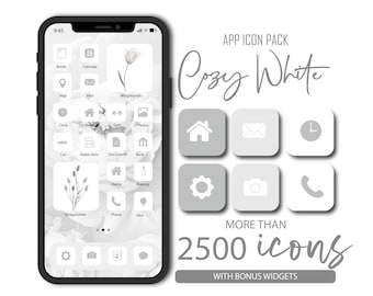 Gezellige witte app-pictogramset, iOS Android-pictogrammen, widgets (digitale download)