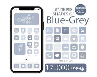 Blue Grey App Icon Set: iOS + Android (Digital Download)