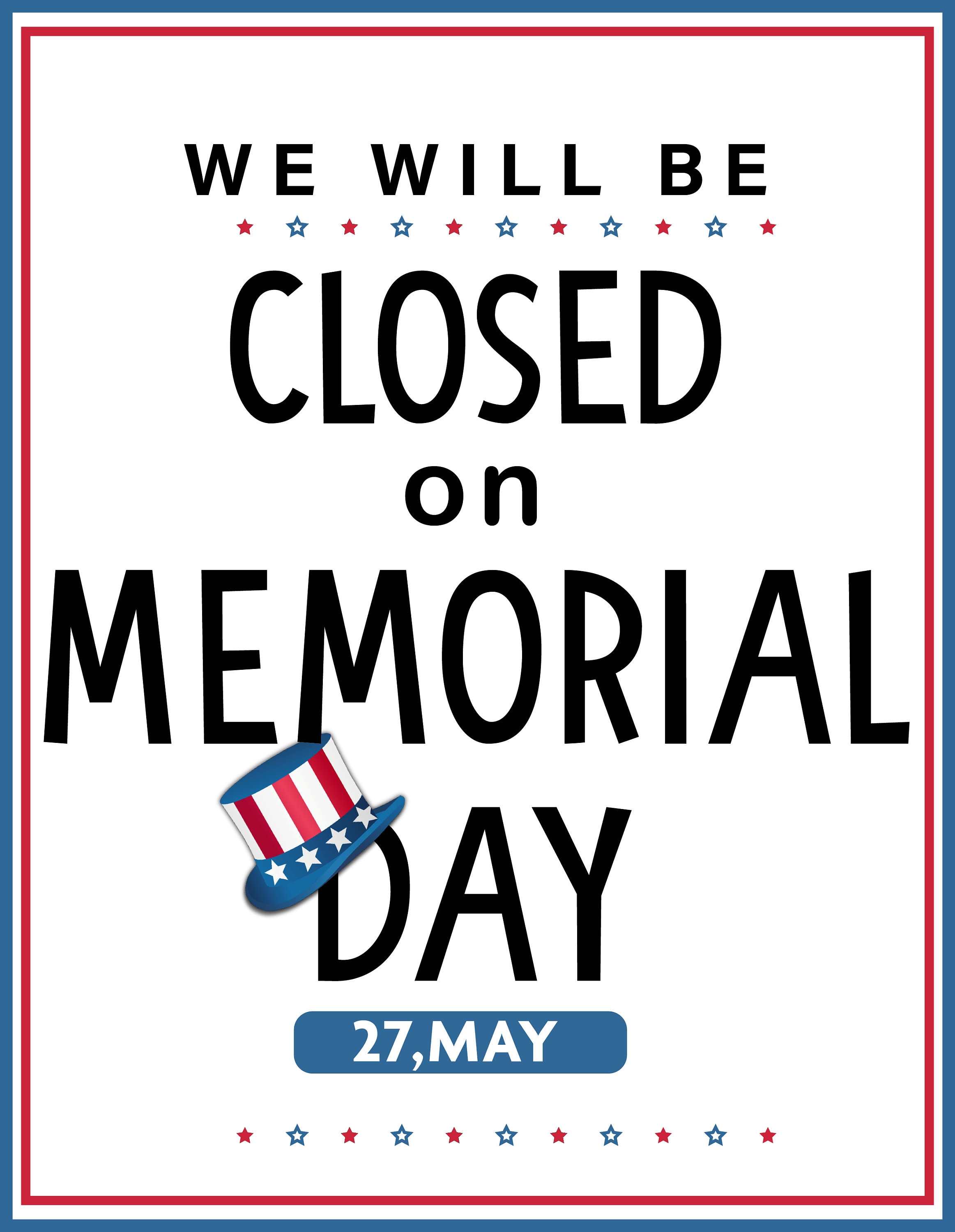 PRINTABLE Closed Memorial Day Poster Closed on Memorial Day Sign