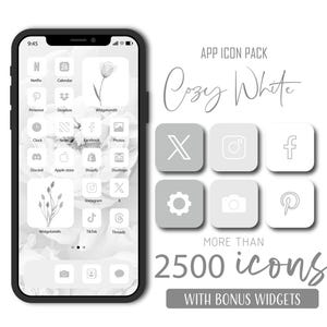 Cozy White APP icons, App Icon Set, iOS App Icons, Flower App Icons,  Android App Icons, Social Highlight Icon, Phone Wallpaper, Widget