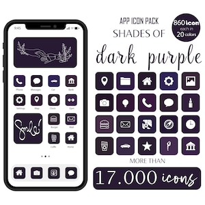 Ensemble d'icônes d'application violet foncé : iOS + Android, fond d'écran de téléphone (téléchargement numérique)