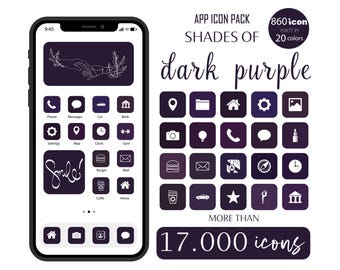 Dark Purple App Icon Set: iOS + Android, Phone Wallpaper (Digital Download)