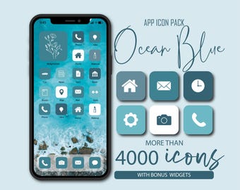 Ocean Blue App Icon Pack, iOS Android Widgets (Digital Download)