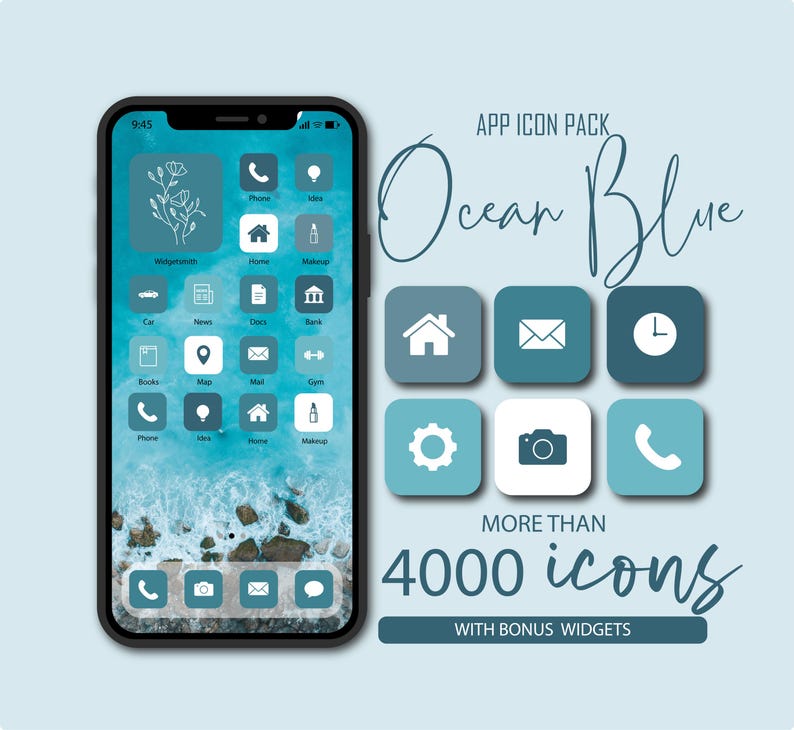Ocean Blue App Icon Pack, Ios Android Widgets (digital Download) - Etsy