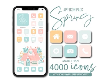 Spring App Icon Set: 850+ iOS- en Android-pictogrammen, widgets, achtergronden (digitale download)
