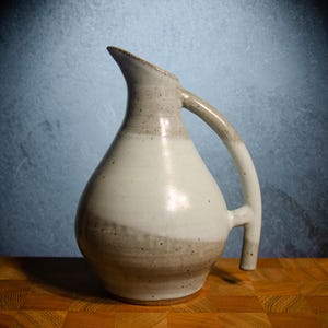 Small Ceramic Stoneware Pitcher – Handmade Wheel-Thrown Water Jug, Blue Gray Drinkware, Tall Narrow Drink Pourer, Classic Modern Tableware