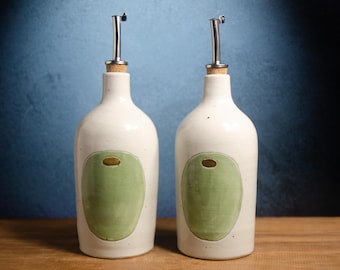 Handmade Ceramic Olive Oil Cruet: Wheel-Thrown Stoneware Dispenser