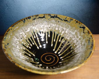 Extra Large Wide Rimmed Bowl – Wheel-Thrown Ceramic Centerpiece Bowl, Stoneware Udon Bowl, Japanese Style Ramen Bowl, Drip Glaze Noodle Bowl