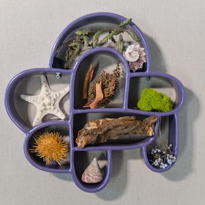 Purple Curio Display Unit –Hand Built Ceramic Trinket Holder, Ceramic Wall Hanging, Keepsake Display, Ceramic Wall Art, Whimsical Wall Decor