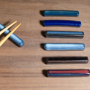 Set Of Thin Chopstick Rests – Handmade Slender Ceramic Pen & Paintbrush Holder, Rectangular Knife Rests, Stoneware Utensil Place Setting