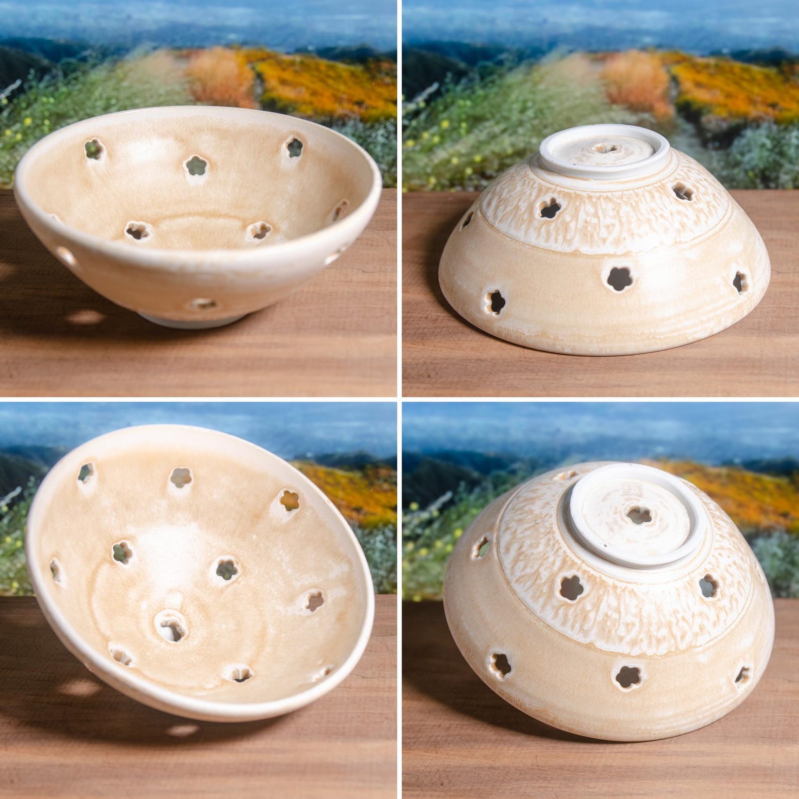 Mini Cream & Tan Berry Bowl – Wheel-thrown Porcelain Strainer, Neutral ...