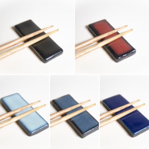 Set Of Rectangular Block Chopstick Rests/Pen & Paintbrush Holders/Knife Rests – Handmade Ceramic Hashioki, Solid Color Utensil Rest