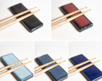 Set Of Rectangular Block Chopstick Rests/Pen & Paintbrush Holders/Knife Rests – Handmade Ceramic Hashioki, Solid Color Utensil Rest