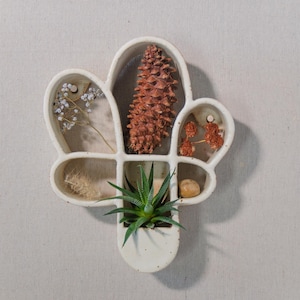 White Curio & Succulent Display Unit – Hand Built Trinket Holder, Ceramic Wall Hanging, Keepsake Display, Ceramic Wall Art, Cute Wall Decor