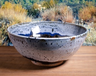 Ocean Wave Drip Glaze Serving Bowl – Handmade Wheel-Thrown Ceramic Soup Or Salad Bowl, Colorful Reactive Glaze Large Speckled Clay Bowl