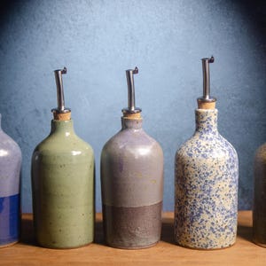 Olive Oil Cruet – Ceramic Oil Dispenser Bottle, Wheel-Thrown Cork Top Bottle, Stoneware Cruet, Salad Dressing Bottle, White Olive Oil Bottle