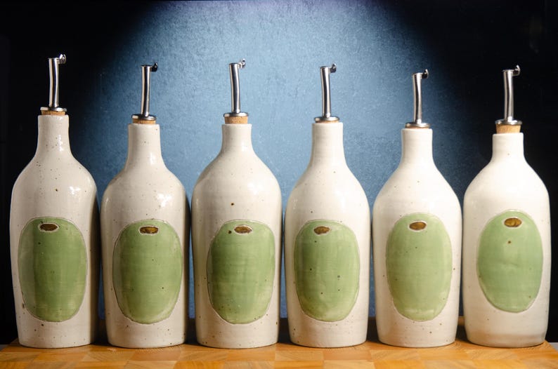 Large Olive Oil Cruet – Ceramic Oil Dispenser, Wheel-Thrown Cork Top Bottle, Stoneware Cruet, Salad Dressing Bottle, White Olive Oil Bottle