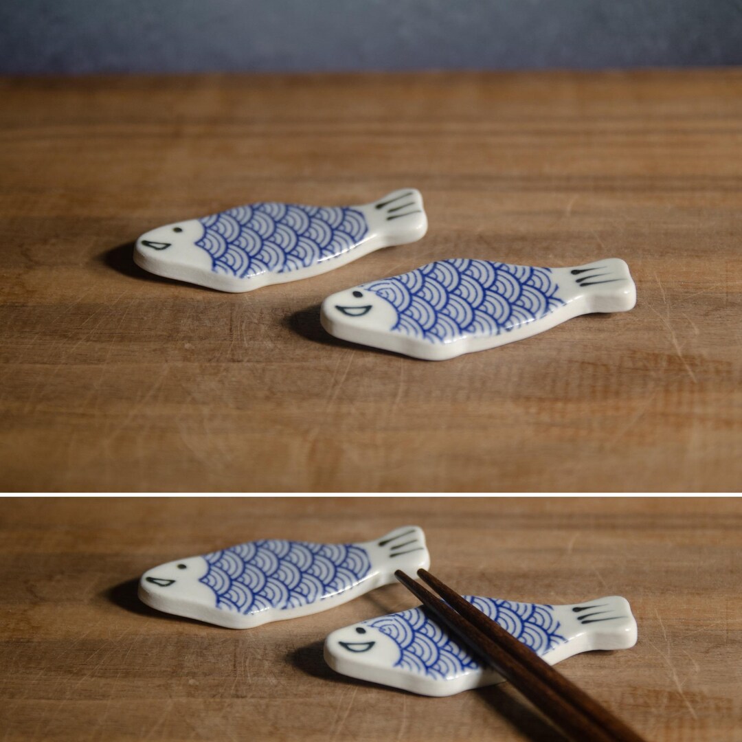 Set of Two Fish Porcelain Chopstick Rests/pen & Paintbrush Holders ...