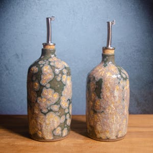 Large Olive Oil Cruet – Ceramic Oil Dispenser Bottle, Wheel-Thrown Cork Top Bottle, Stoneware Cruet, Salad Dressing, Galaxy Olive Oil Bottle