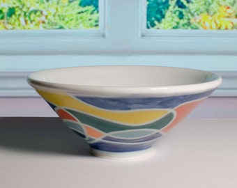 Porcelain Color Block Ramen-Style Bowl - Handmade, Hand Painted