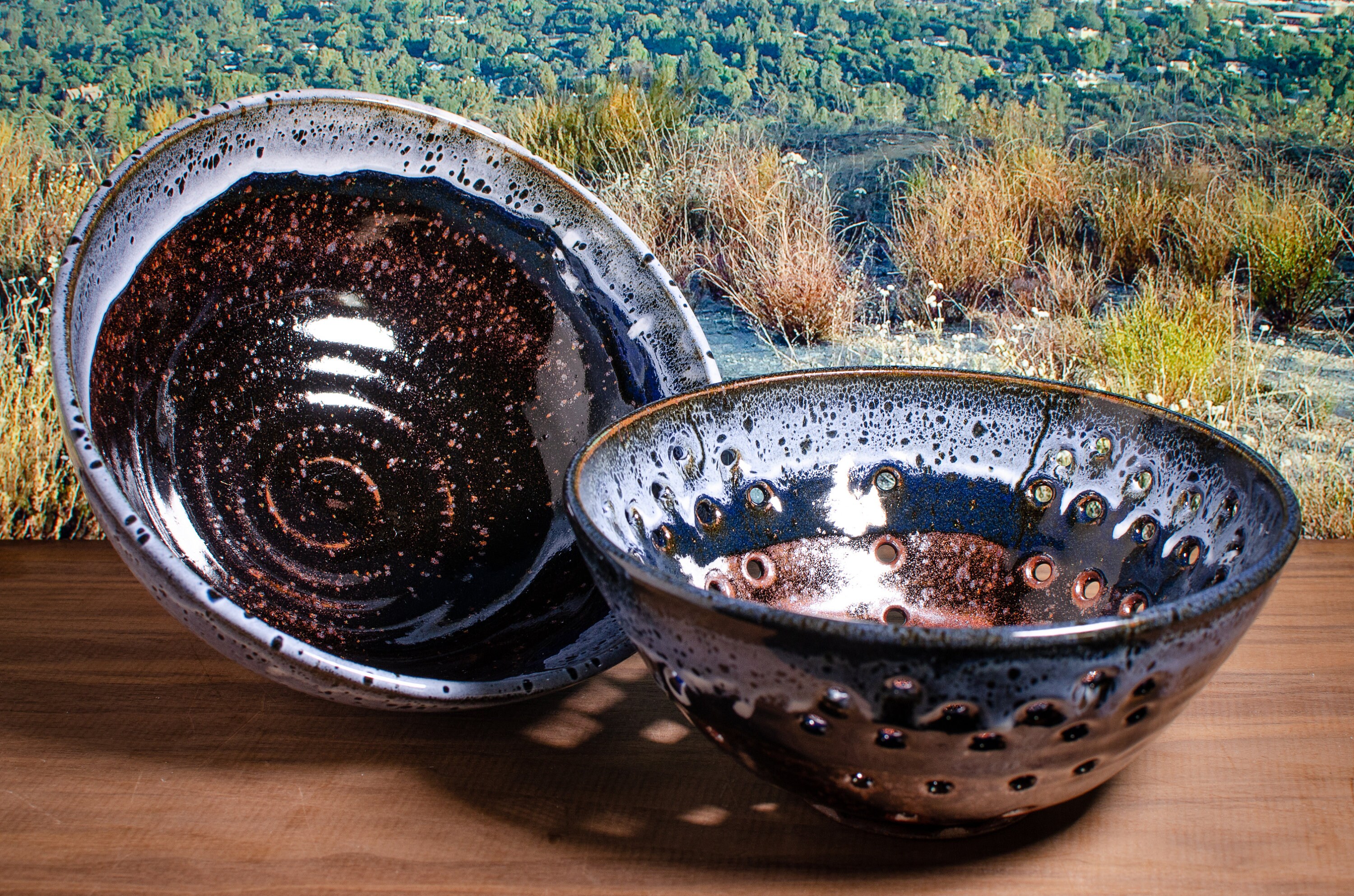 Ocean Wave Drip Glaze Serving Bowl – Handmade Wheel-thrown