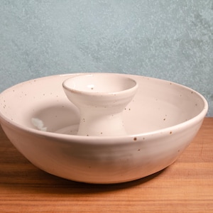 Speckled Clay Chip & Dip Bowl – Wheel-Thrown Stoneware Appetizer Bowl, Veggie And Dip Ceramic Platter, Party Server Bowl, White Dip Tray