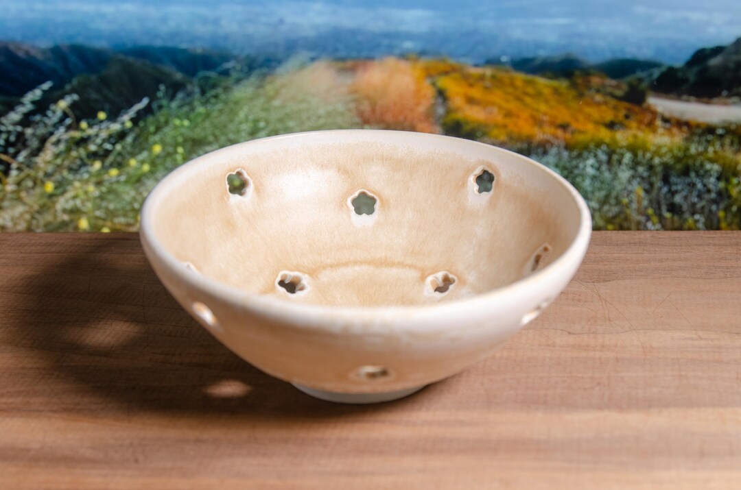 Mini Cream & Tan Berry Bowl – Wheel-thrown Porcelain Strainer, Neutral ...