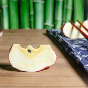 Set Of Apple Slice Porcelain Chopstick Rests – Handmade Pen & Paintbrush Holders, Ceramic Fruit Utensil Rests, Knife Rests, Autumn Tableware