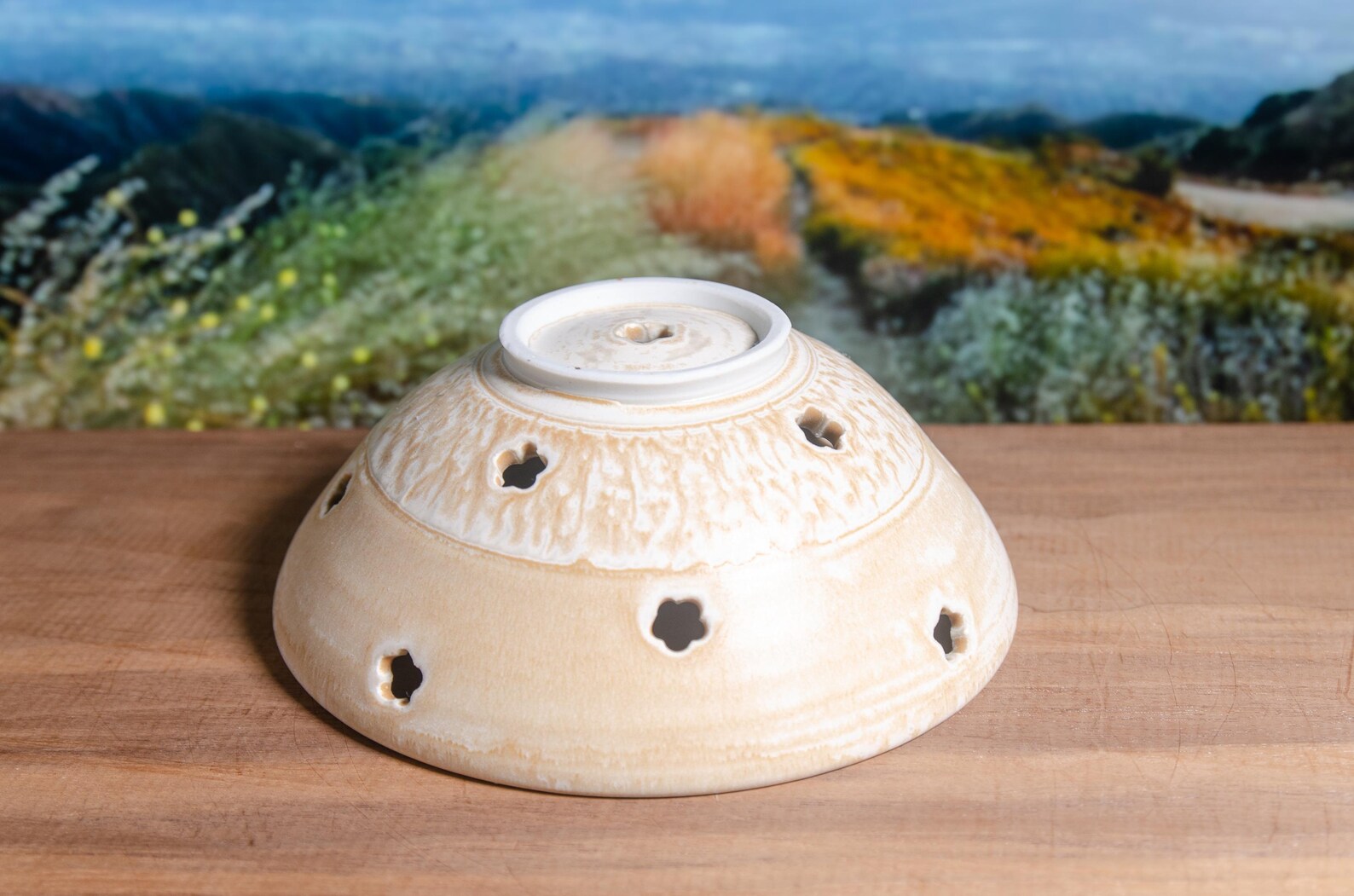 Mini Cream & Tan Berry Bowl – Wheel-thrown Porcelain Strainer, Neutral ...