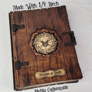 Customizable Pirate Dice Book - Large Handcrafted Birch Box for DnD, MTG, TCG, RPG Card & Dice Case with Magnetic Latch