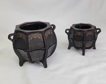 Handmade Wood Halloween Witch Cauldron | Halloween Decor for Candy | Witch Decor