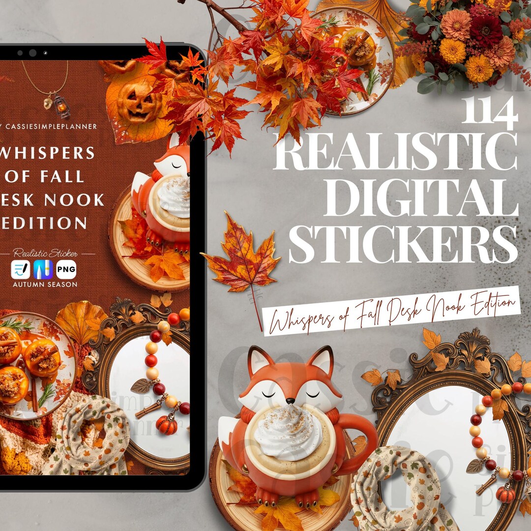 Realistic Digital Sticker | Whispers of Fall Desk Nook Edition Kit - Etsy