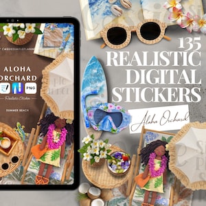 Adesivo digitale realistico / Kit Aloha Orchard / Goodnotes / Noteful / PNG