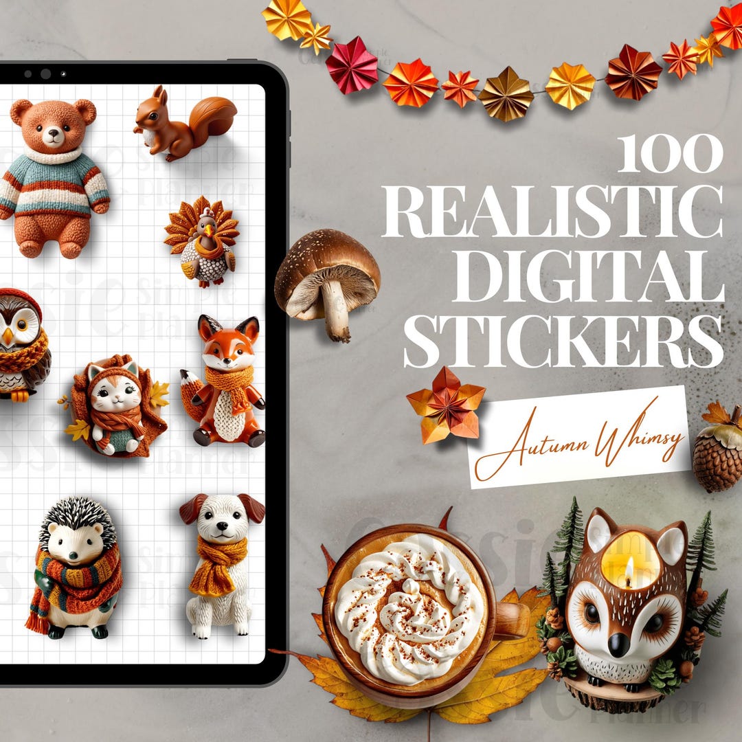Realistic Digital Sticker | Autumn Whimsy Kit - Etsy