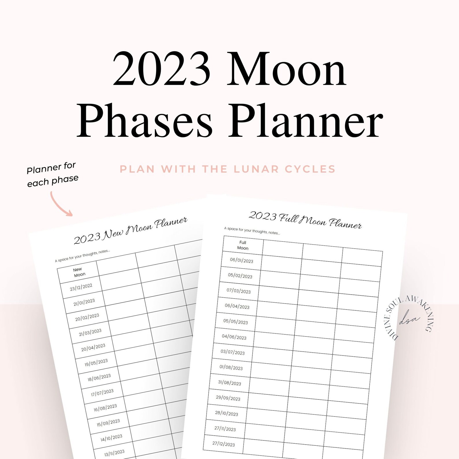 2023 Moon Phases Overview Moon Planner Sheet For Lunarpla Etsy