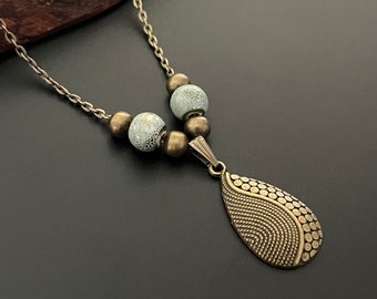 Boho Long Necklace, Women's Long Necklaces, Antique Bronze Necklaces, Bohemian Necklaces, Long Beaded Necklace, Ladies Gift, Boho Jewellery