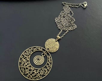 Boho Necklaces for Women, Bronze Large Necklaces, Bohemian Antique Gold Necklaces, Statement Pendants, Ethnic Necklaces, Boho Jewellery Uk