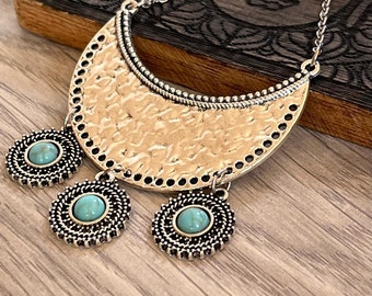 Boho necklace, Turquoise necklaces, Ethnic long necklaces, Statement necklaces, Silver colour necklaces, Chandelier necklace, Boho jewellery