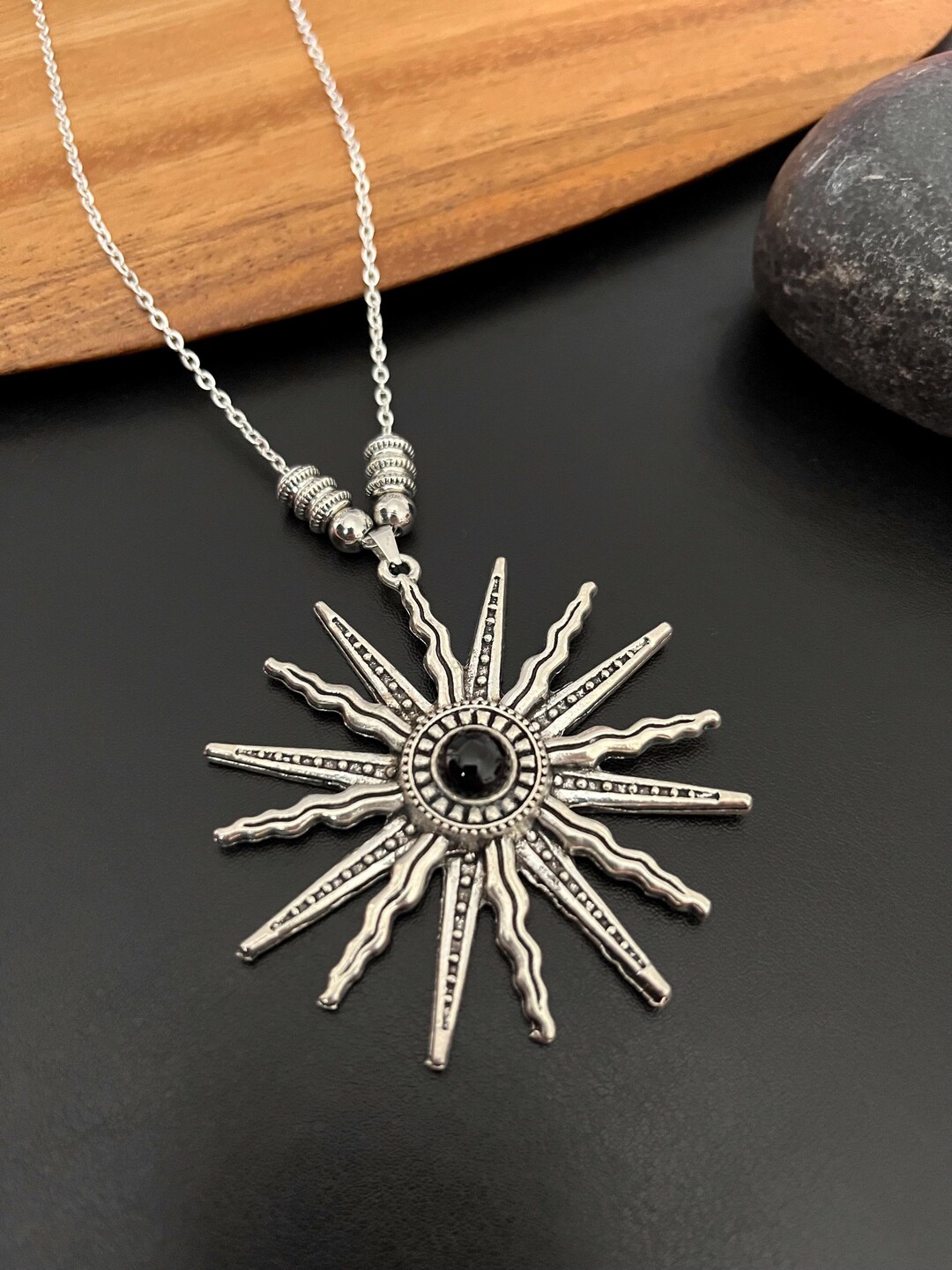 Boho Sun Necklace, Large Sun Pendant, Bohemian Sun Pendant, Statement