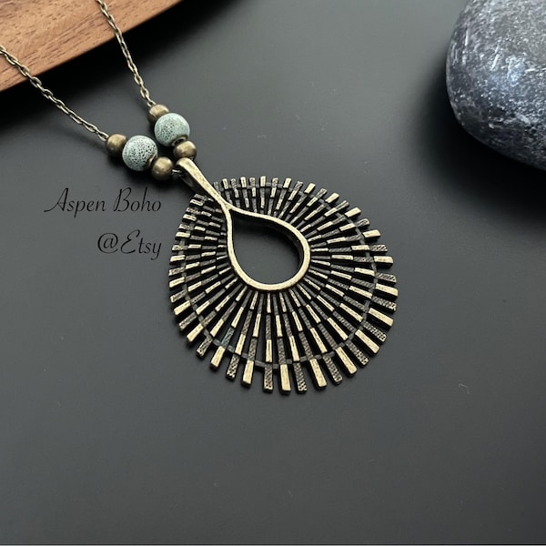 Boho Necklaces for Women, Bronze Large Necklaces, Bohemian Antique Gold Necklaces, Statement Pendants, Ethnic Necklaces, Boho Jewellery Uk
