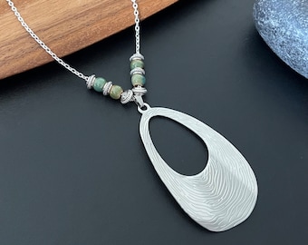 Boho Necklace for Women, Large Silver Pendant, Bohemian Necklace, Choker, Boho Ceramic Necklace, Silver Pendant Necklace, Boho Jewelry, Gift