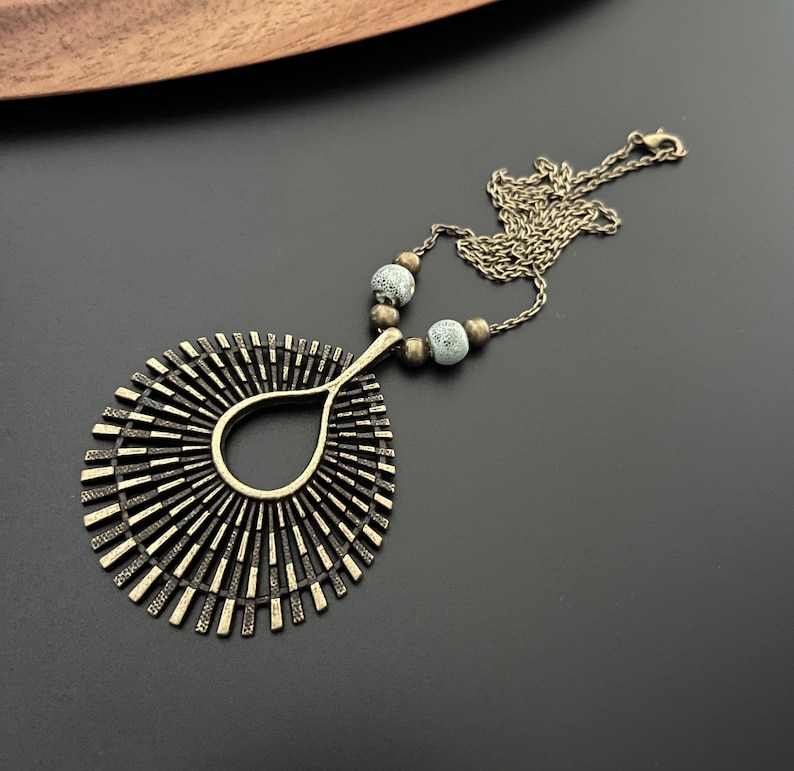 Boho Necklaces for Women, Bronze Large Necklaces, Bohemian Antique Gold Necklaces , Statement Pendants, Ethnic Necklaces, Boho Jewellery Uk image 3