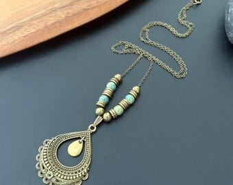 Boho Necklace, Bronze Necklace, Necklace for Women, Ethnic Necklace, Long Necklace, Bohemian Bronze Necklace, Boho Jewelry,  Gift for her,
