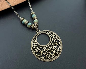 Boho Necklace, Women’s Necklaces, Antique Bronze Necklace, Bohemian Necklace, Long Beaded Necklace, Boho Jewelry, Gift for her, UK