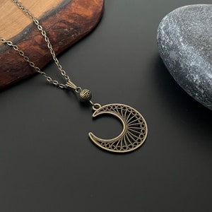 Boho Necklaces, Antique Gold Necklaces, Moon Necklaces, Women's Boho Necklace, Crescent Moon Pendant, Long Necklaces, Ethnic Jewellery Uk